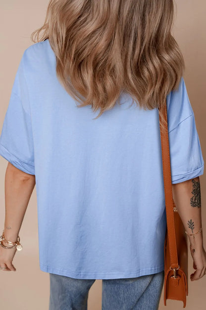 Loose Half Sleeve Hi Low Hem T Shirt-Nordavory