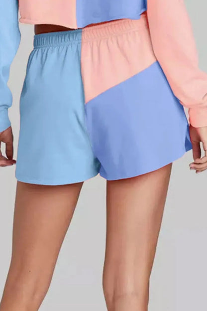 Color Block Round Neck Top and Shorts Set-Nordavory
