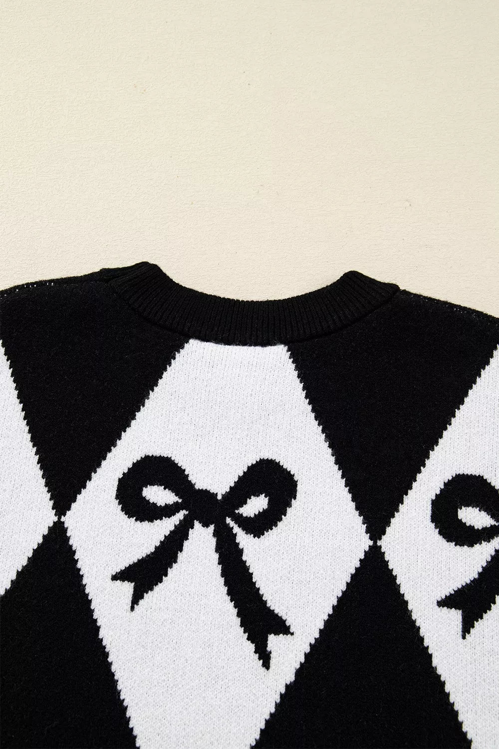 Bow Pattern Long Sleeve Contrast Sweater-Nordavory