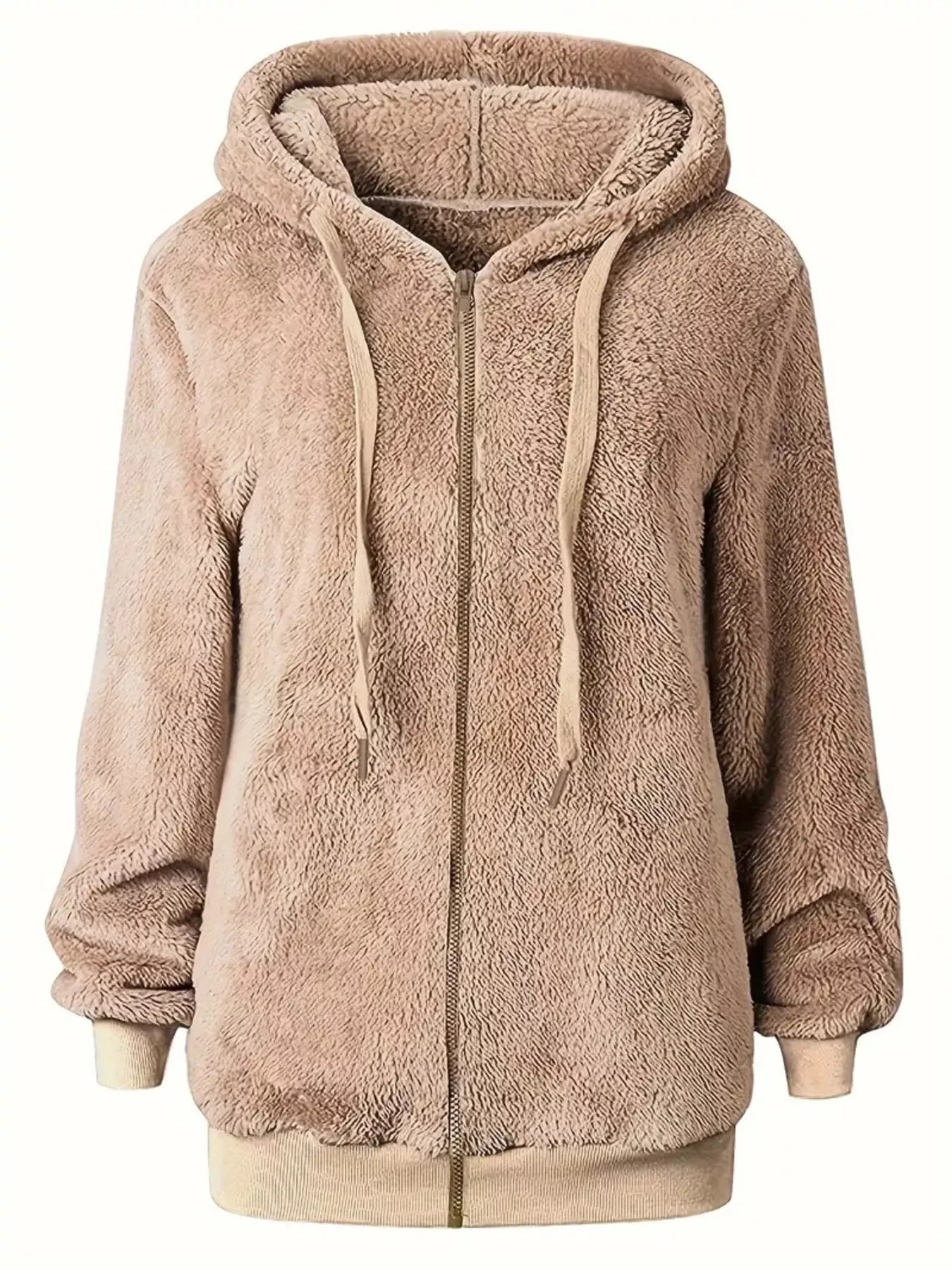 Fleece Zip-Up Drawstring Outerwear-Nordavory