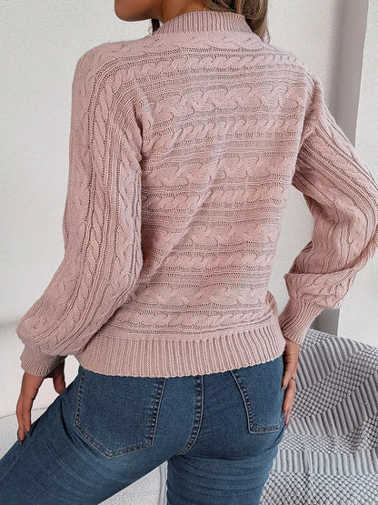 Cable-Knit Cutout Round Neck Sweater-Nordavory