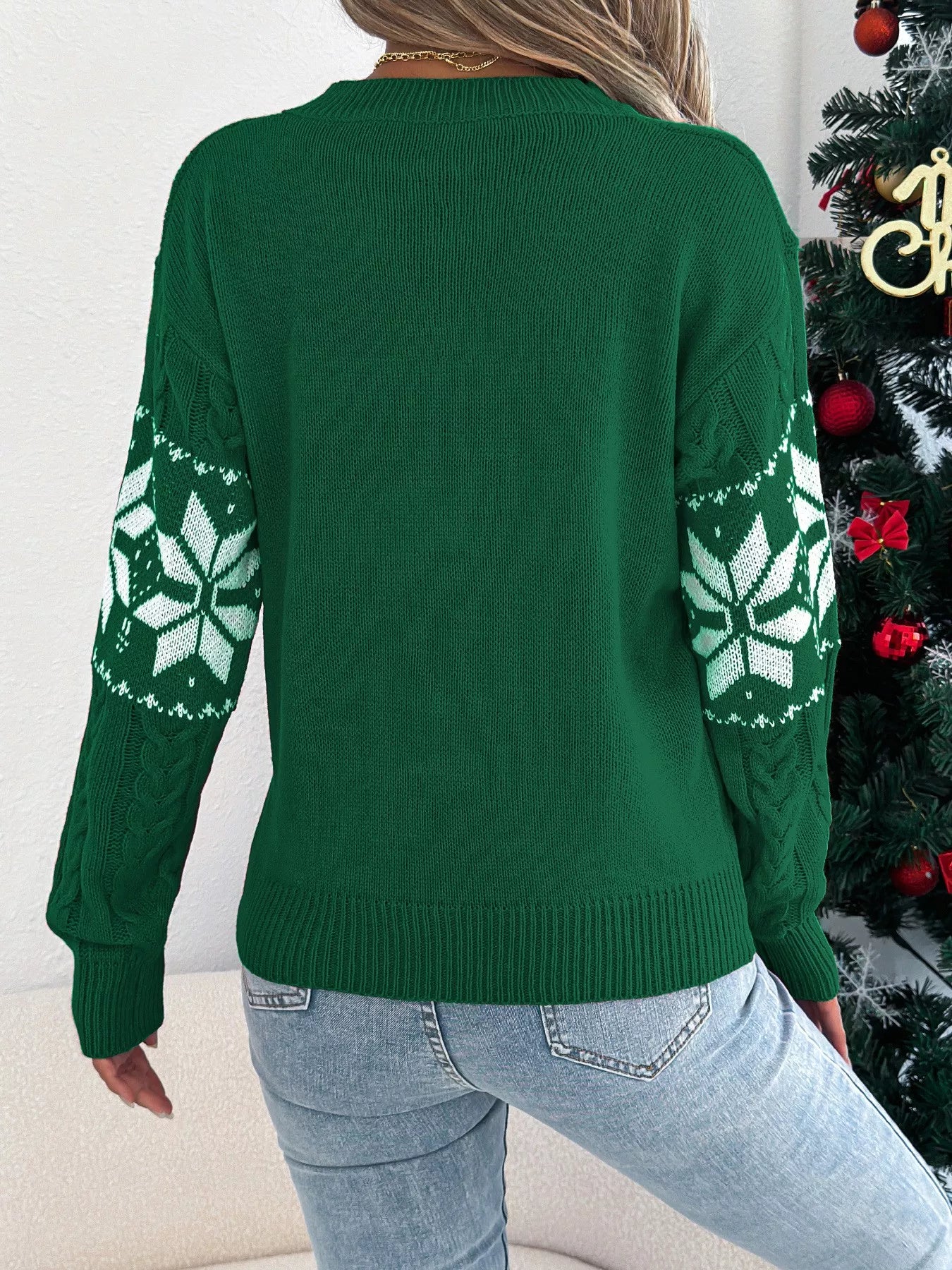 Christmas Snowflake Cable Knit Sweater-Nordavory