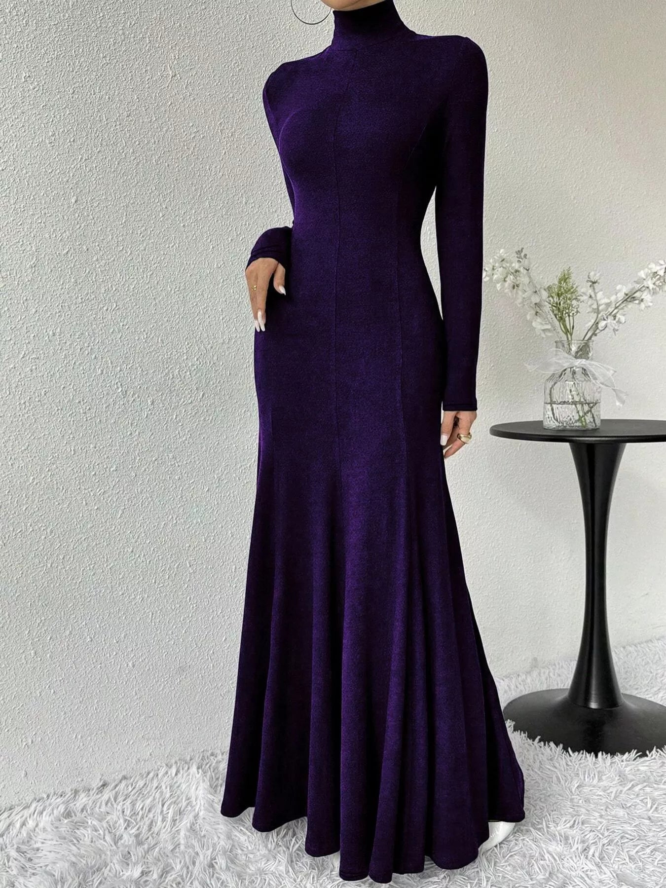 Turtleneck Long Sleeve Maxi Mermaid Dress-Nordavory
