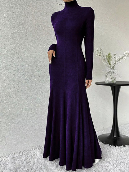 Turtleneck Long Sleeve Maxi Mermaid Dress-Nordavory