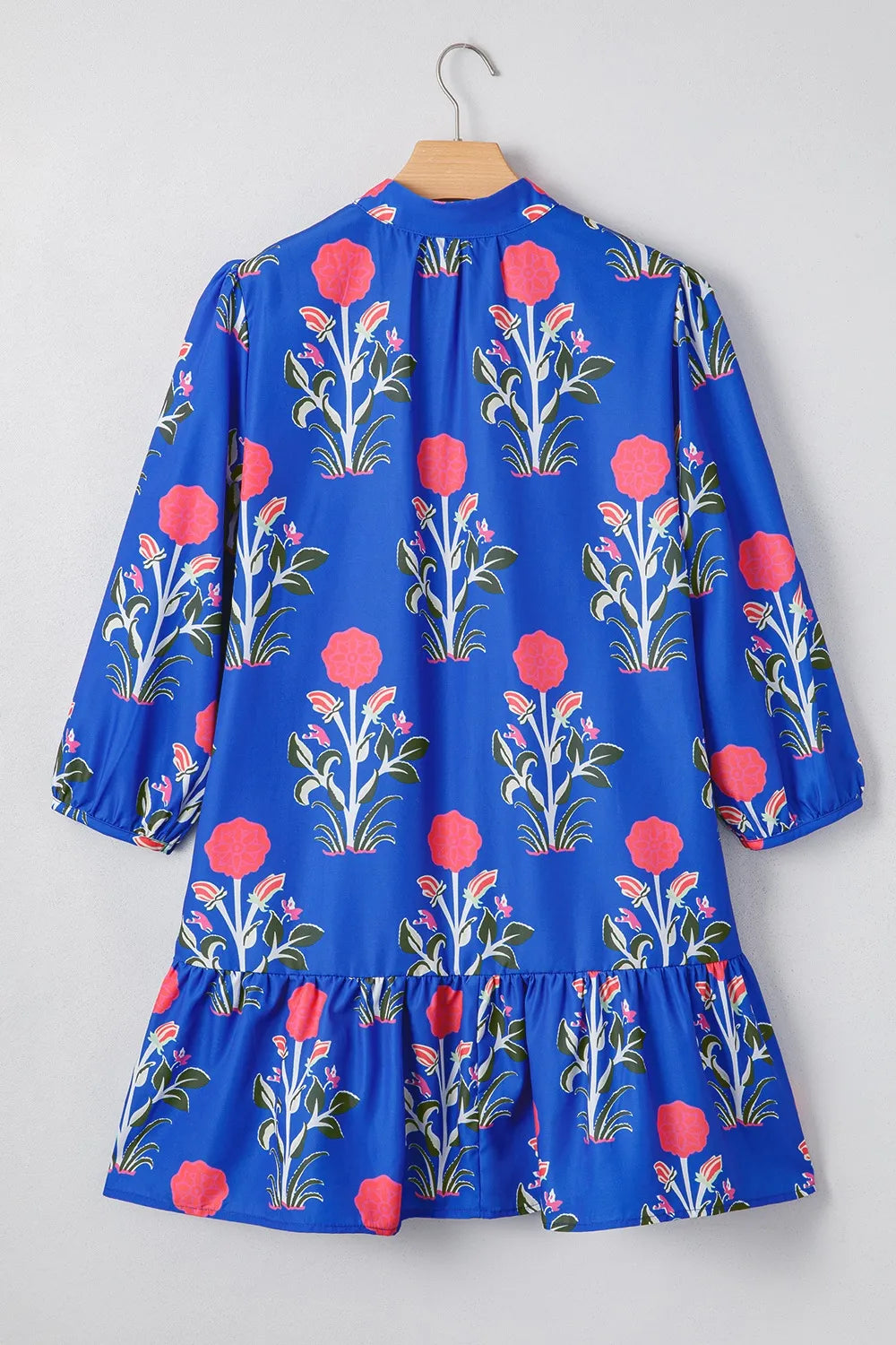 Floral Print Long Sleeve Ruffle Hem Dress-Nordavory
