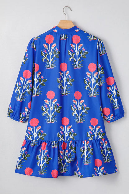 Floral Print Long Sleeve Ruffle Hem Dress-Nordavory