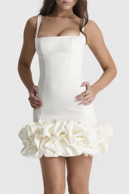 Ruched Square Neck Sleeve Mini Dress-Nordavory
