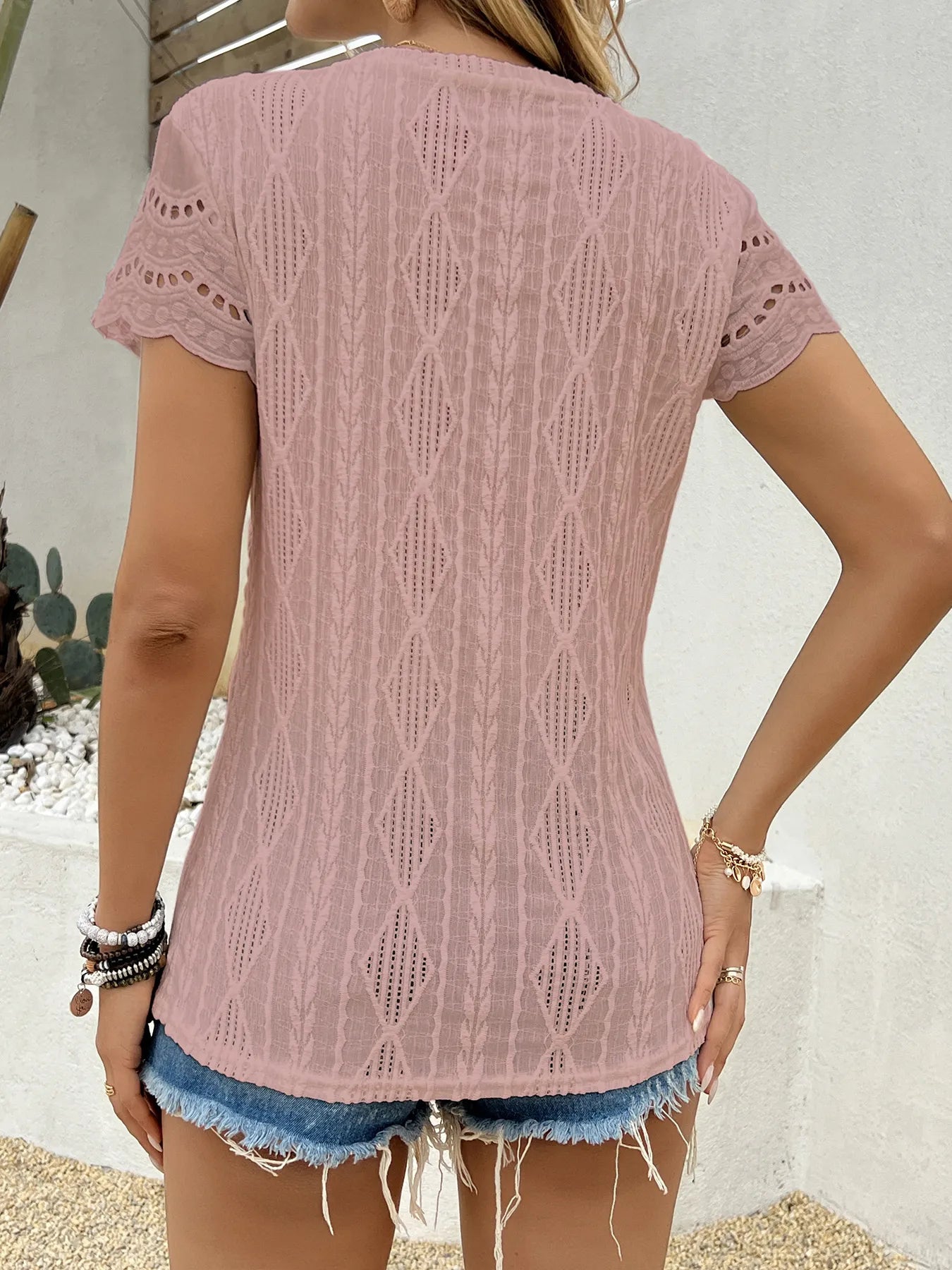 Crochet Lace Short Sleeve T-Shirt-Nordavory