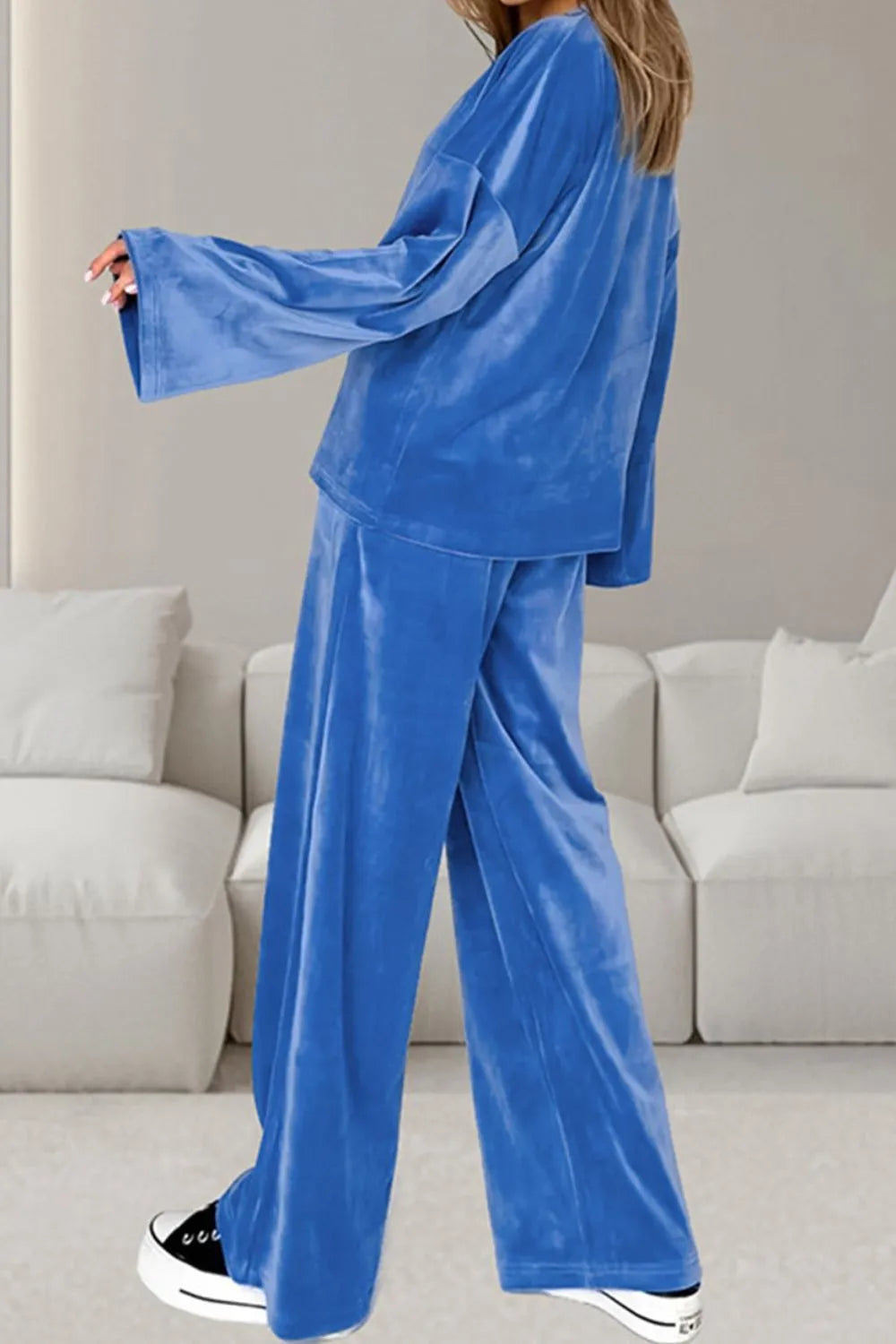 Buttery-Soft Round Neck Long Sleeve Top and Drawstring Pants Set-Nordavory