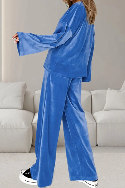 Buttery-Soft Round Neck Long Sleeve Top and Drawstring Pants Set-Nordavory