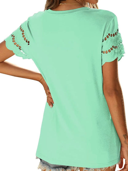Round Neck Short Sleeve Casual T-Shirt-Nordavory