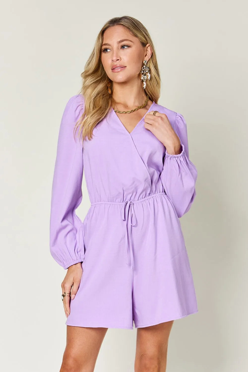 Double Take Full Size Drawstring Long Sleeve Romper-Nordavory