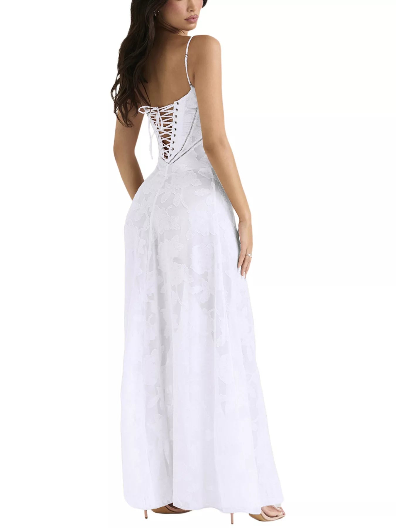 Lace Spaghetti Strap Maxi Dress-Nordavory