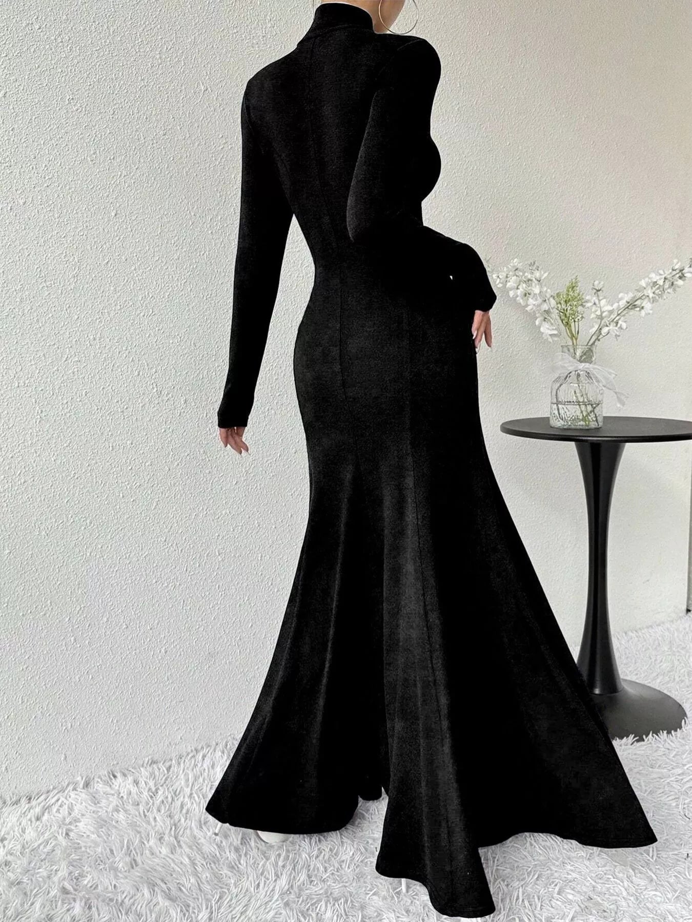 Turtleneck Long Sleeve Maxi Mermaid Dress-Nordavory