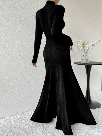 Turtleneck Long Sleeve Maxi Mermaid Dress-Nordavory