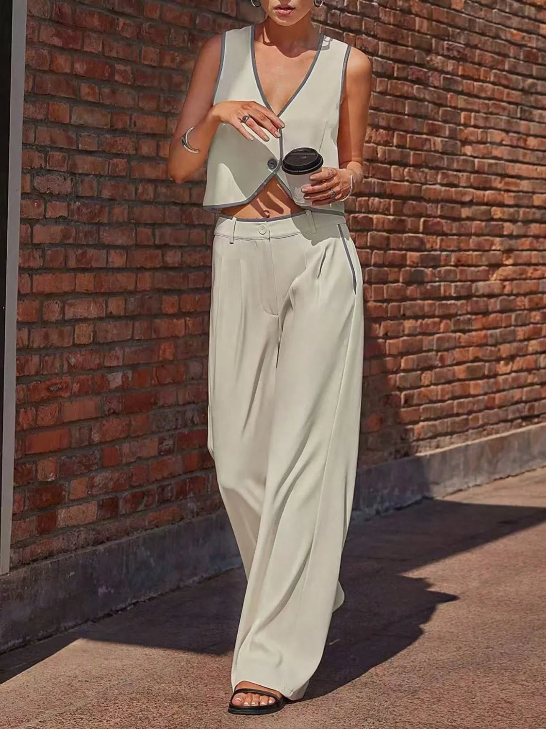 V-Neck Vest and Pants Set-Nordavory