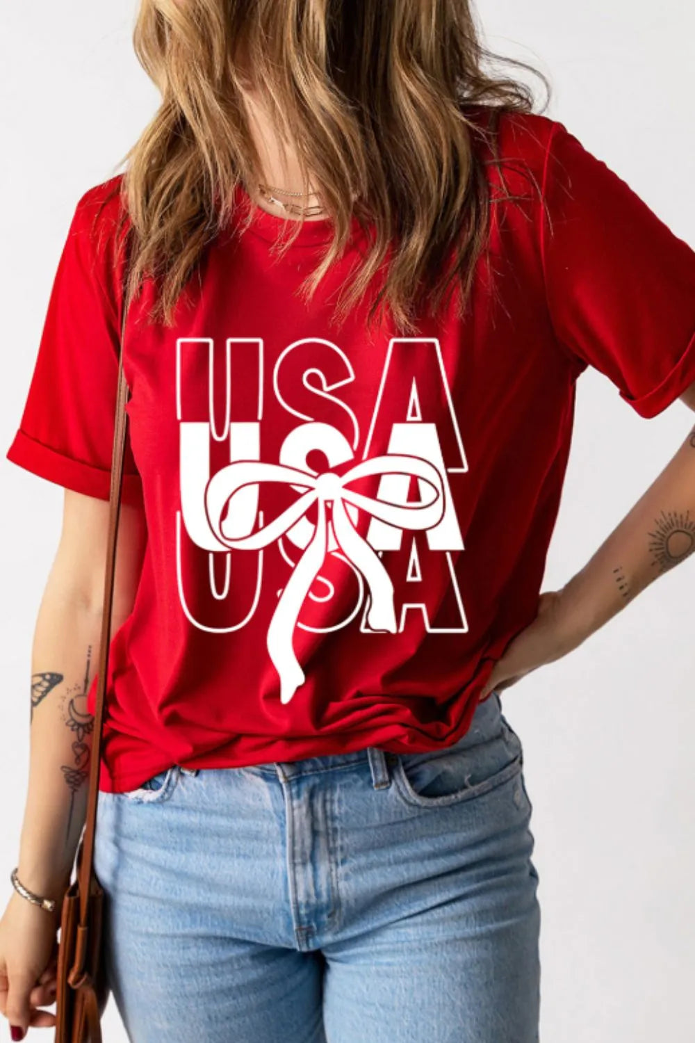 Patriotic USA Bow Graphic T-Shirt-Nordavory
