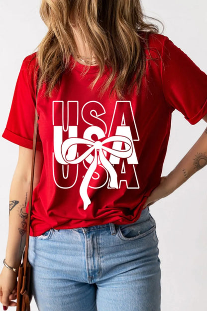 Patriotic USA Bow Graphic T-Shirt-Nordavory