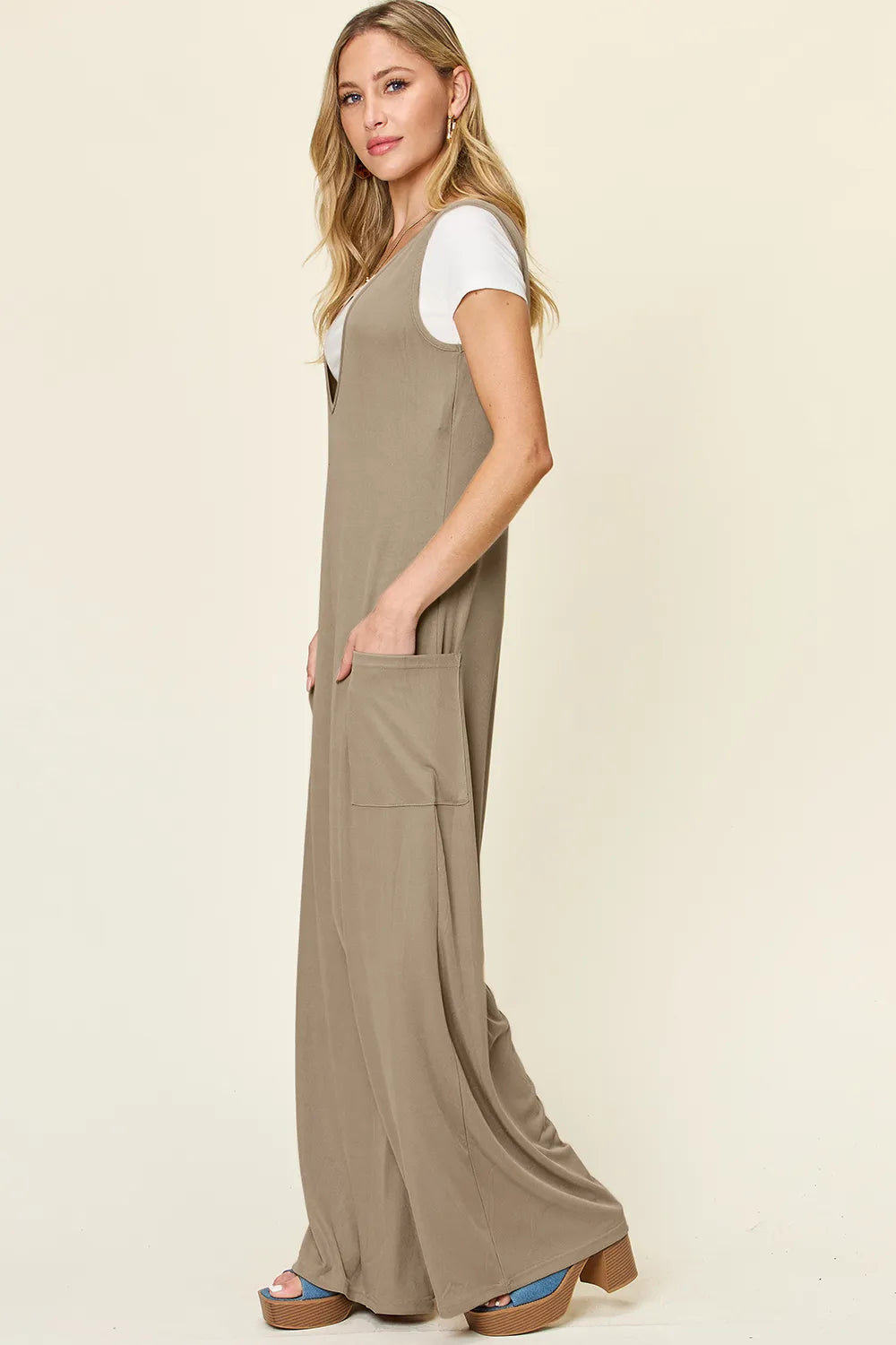 Double Take Full Size Sleeveless Wide Leg Jumpsuit with Pockets-Nordavory
