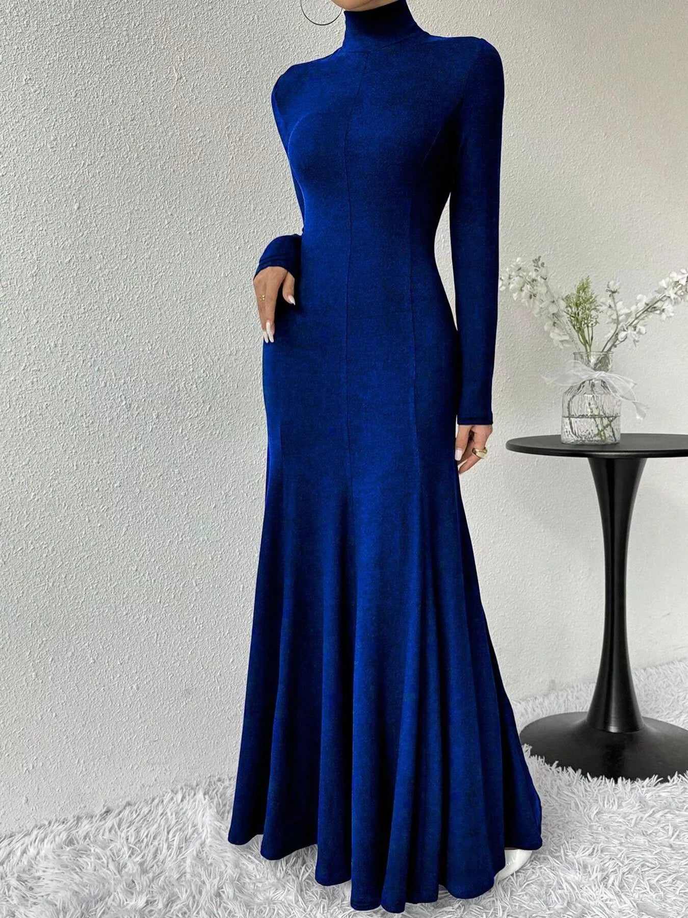 Turtleneck Long Sleeve Maxi Mermaid Dress-Nordavory