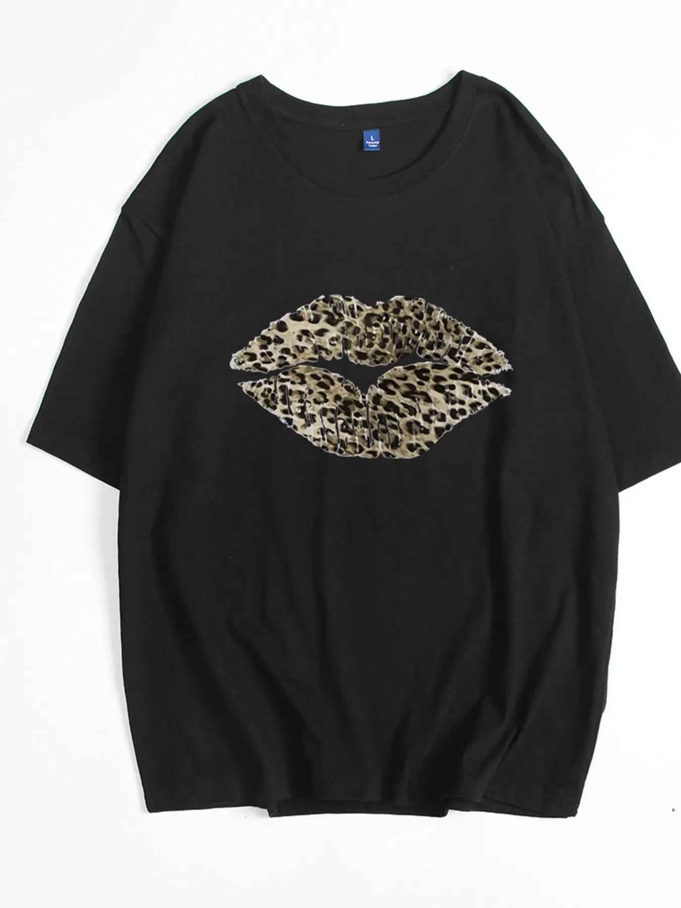 Leopard Lips Round Neck Oversized T-Shirt-Nordavory