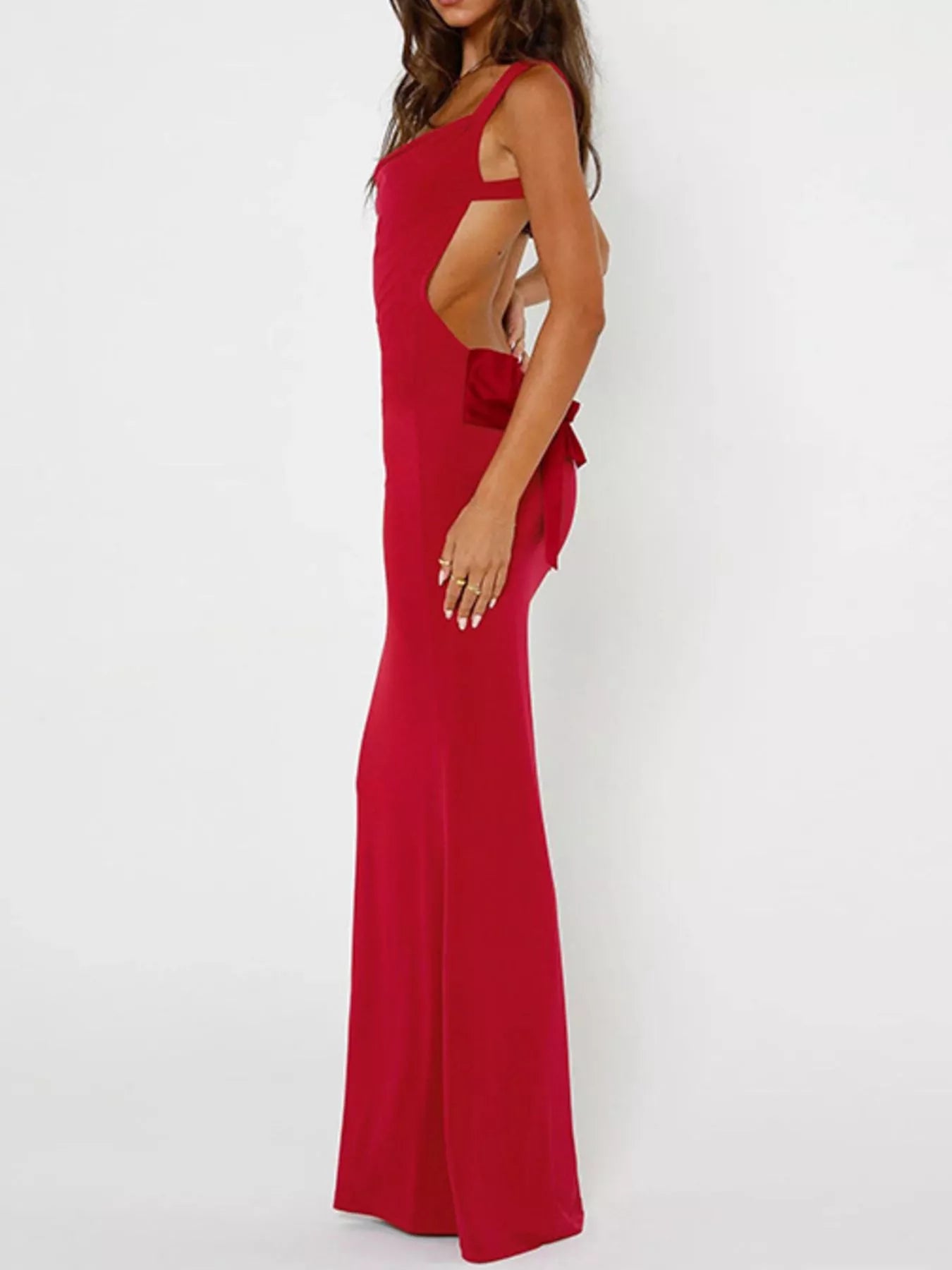 Backless Wide Strap Maxi Dress-Nordavory