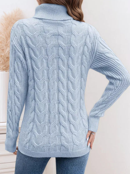 Cable Knit Turtleneck Long Sleeve Sweater-Nordavory