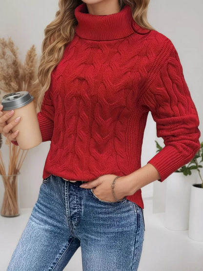 Cable Knit Turtleneck Long Sleeve Sweater-Nordavory
