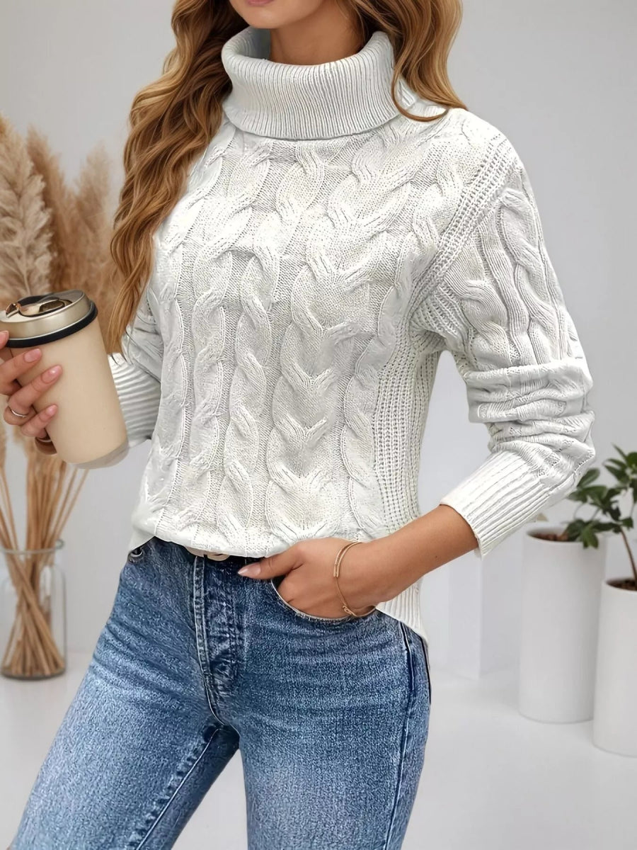 Cable Knit Turtleneck Long Sleeve Sweater-Nordavory