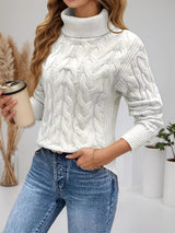 Cable Knit Turtleneck Long Sleeve Sweater - Nordavory