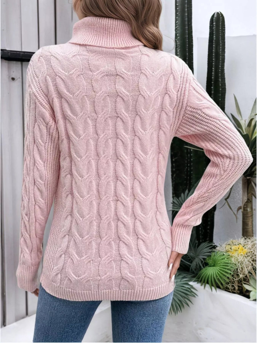 Cable Knit Turtleneck Long Sleeve Sweater-Nordavory