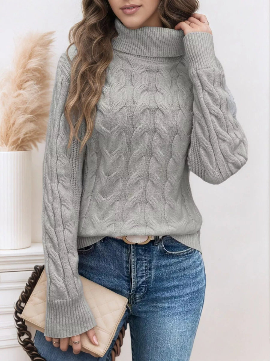 Cable Knit Turtleneck Long Sleeve Sweater-Nordavory