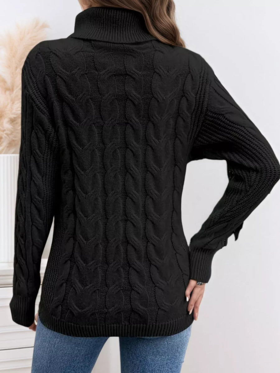 Cable Knit Turtleneck Long Sleeve Sweater-Nordavory