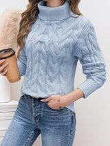 Cable Knit Turtleneck Long Sleeve Sweater - Nordavory