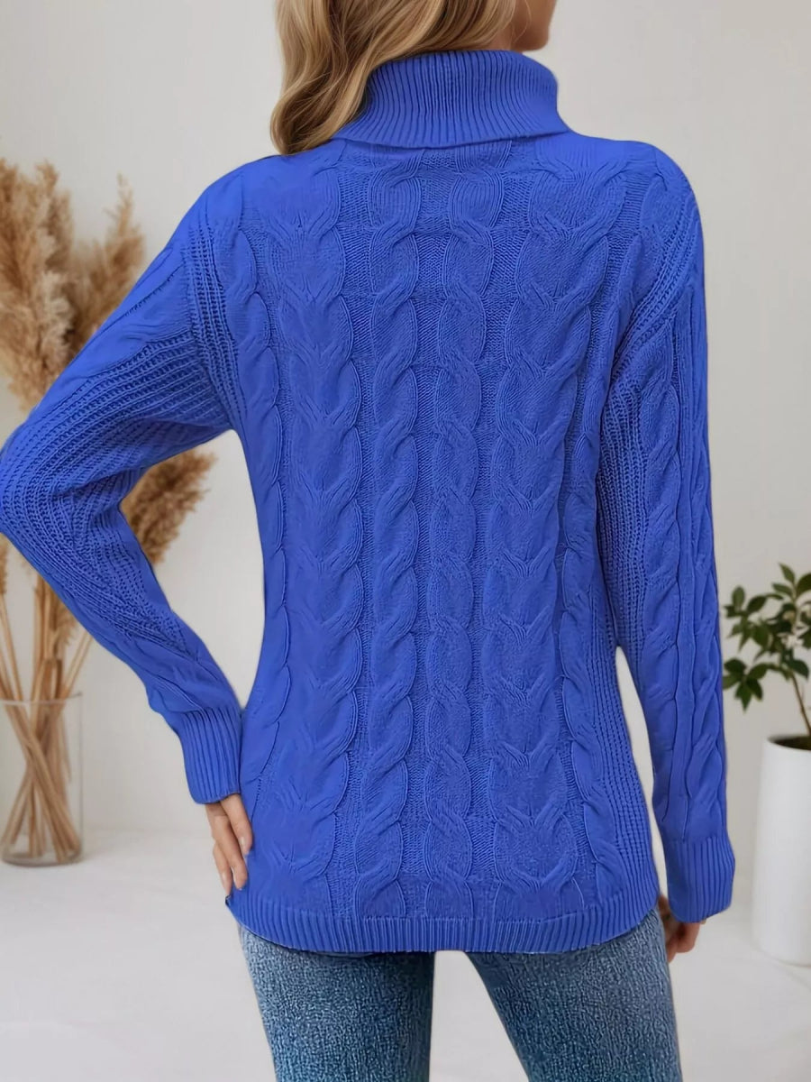 Cable Knit Turtleneck Long Sleeve Sweater-Nordavory
