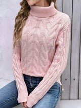 Cable Knit Turtleneck Long Sleeve Sweater - Nordavory