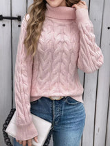 Cable Knit Turtleneck Long Sleeve Sweater - Nordavory