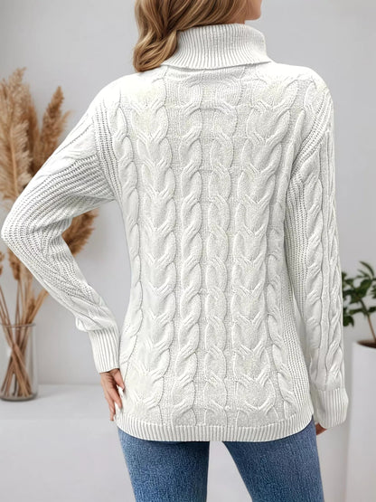 Cable Knit Turtleneck Long Sleeve Sweater-Nordavory