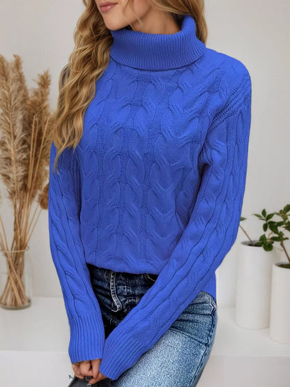 Cable Knit Turtleneck Long Sleeve Sweater-Nordavory