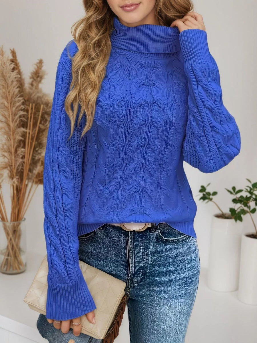 Cable Knit Turtleneck Long Sleeve Sweater-Nordavory