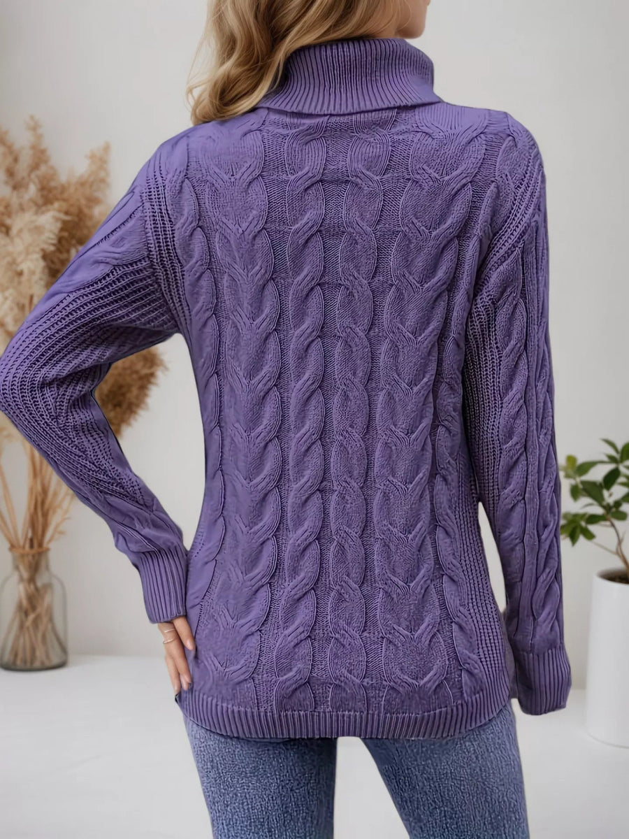 Cable Knit Turtleneck Long Sleeve Sweater-Nordavory
