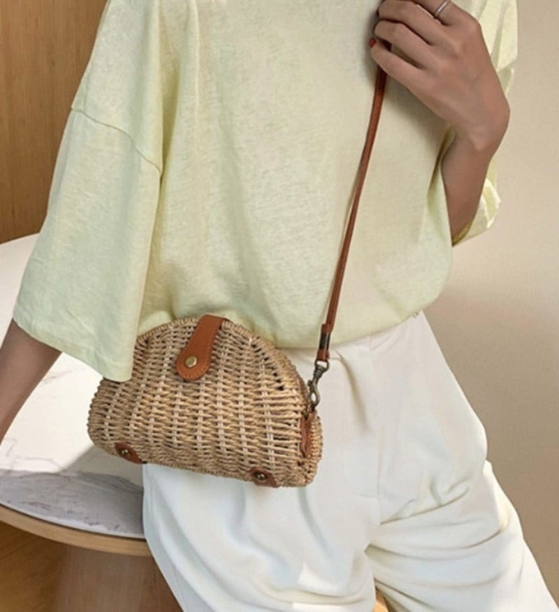 Casual Mini Oval Straw Crossbody Bag Handbags nordavory