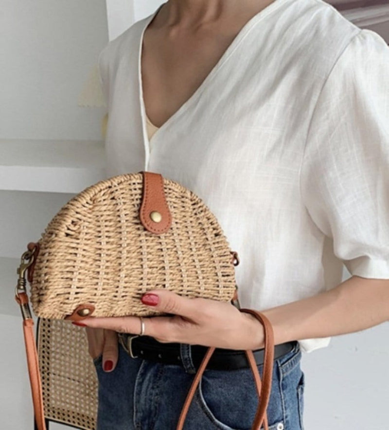 Casual Mini Oval Straw Crossbody Bag Handbags nordavory