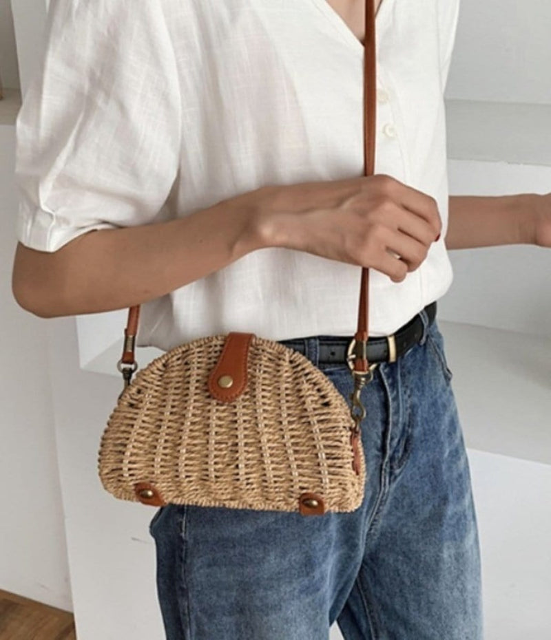 Casual Mini Oval Straw Crossbody Bag Handbags nordavory