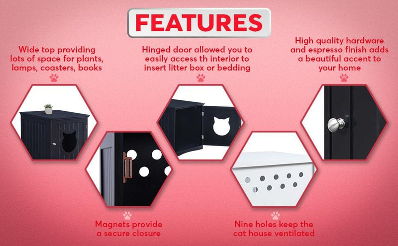 Cat House Side Table, Nightstand Pet House, Litter Box Enclosure - Nordavory