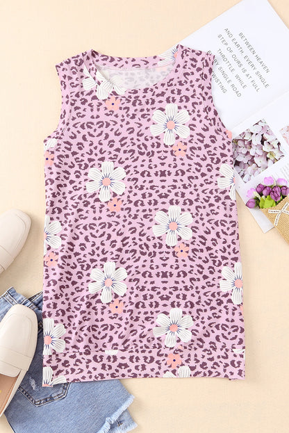Printed Side Slit Round Neck Tank-Nordavory