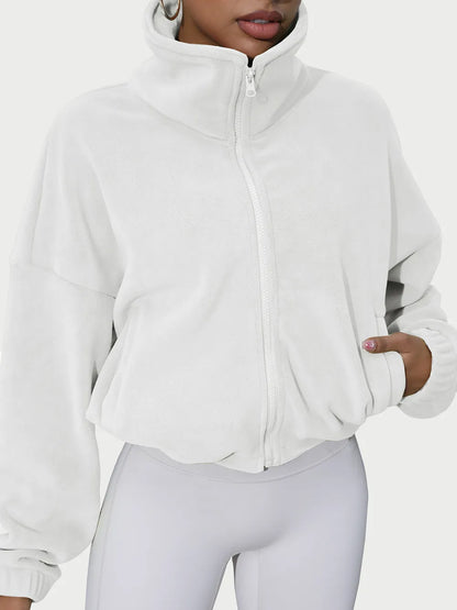 Drawstring Turtleneck Zip Up Long Sleeve Jacket-Nordavory