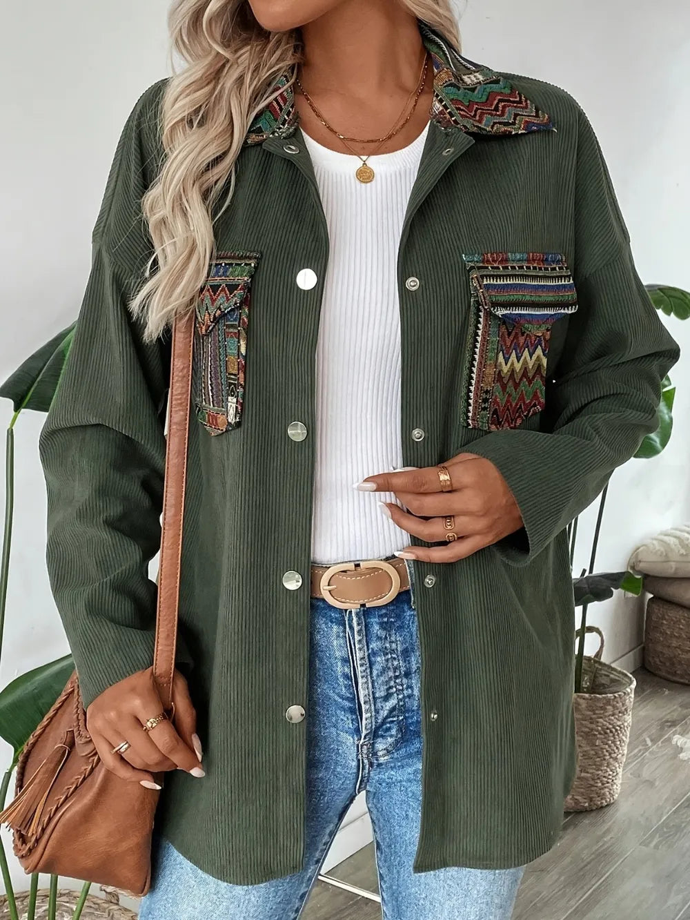 Snap Down Long Sleeve Jacket with Chest Pockets-Nordavory