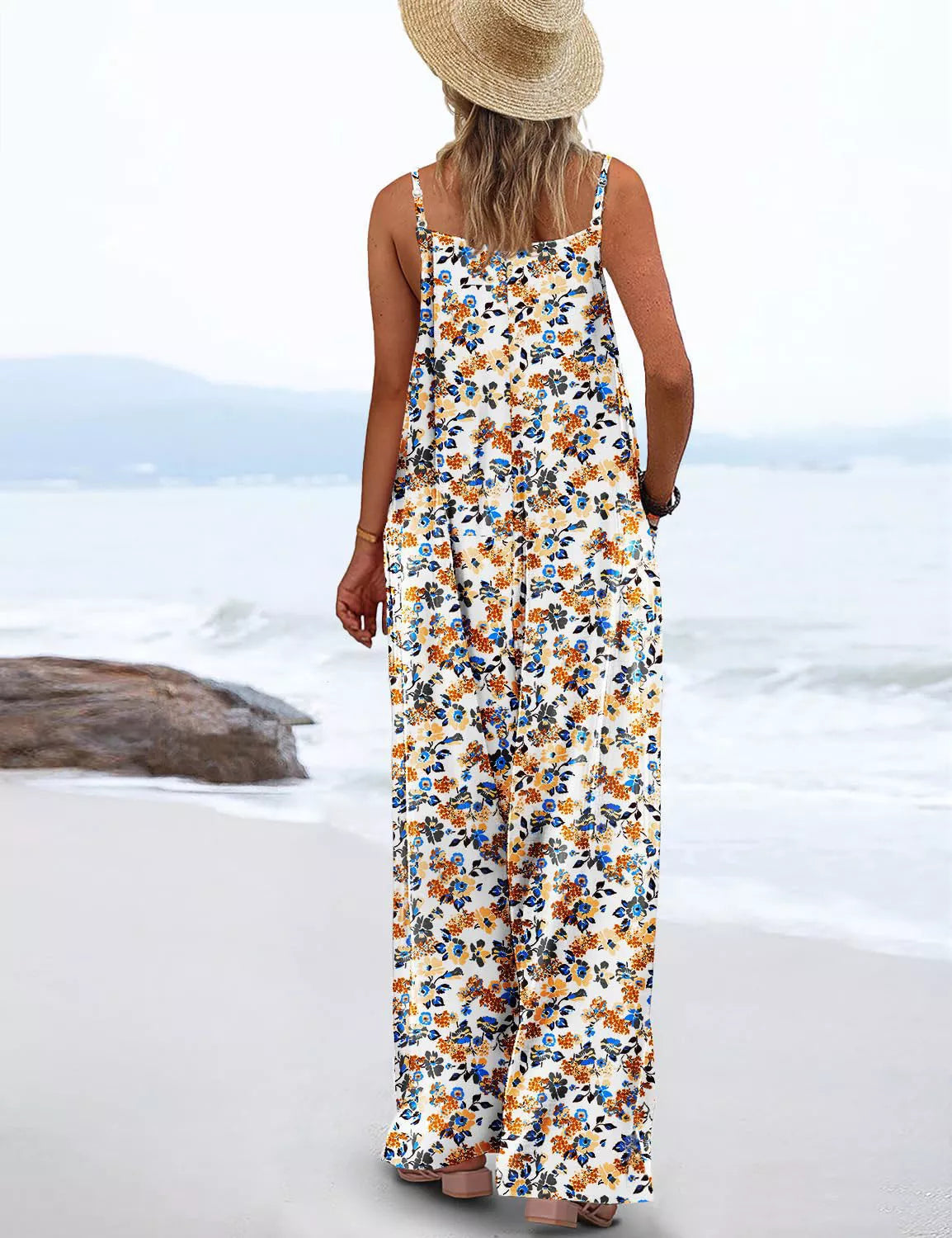 Full Size Floral Print Wide Leg Casual Jumpsuit Plus Size-Nordavory