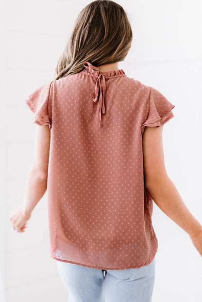 Polka Dot Smocked Flutter Sleeve Blouse-Nordavory